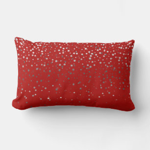 Indoor Petite Silver Stars Lumbar Pillow-Red Pillow