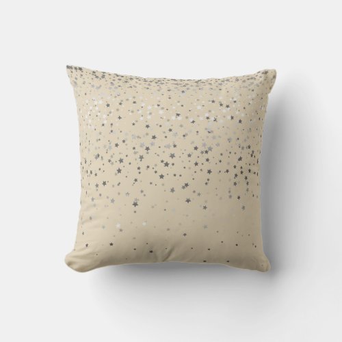Indoor Petite Silver Stars Square Pillow_Beige Throw Pillow
