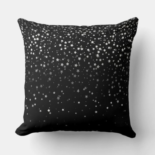 Indoor Petite Silver Stars Square Pillow_Black Throw Pillow