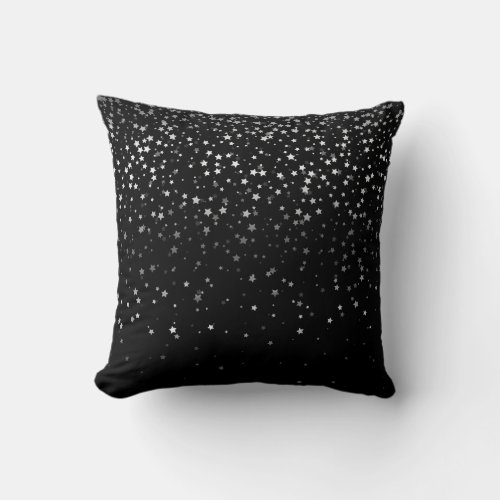 Indoor Petite Silver Stars Square Pillow_Black Throw Pillow