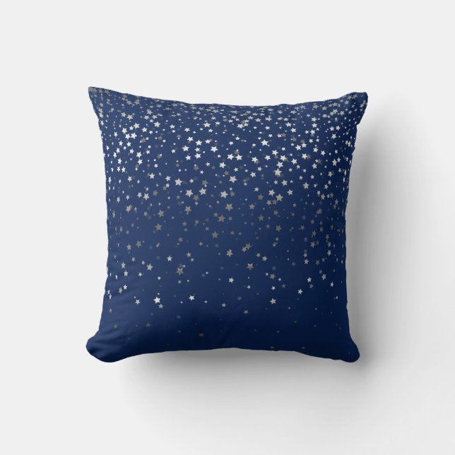 Indoor Petite Silver Stars Square Pillow-Dark Blue Throw Pillow (Front)