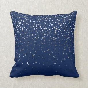 Indoor Petite Silver Stars Square Pillow-Dark Blue Throw Pillow