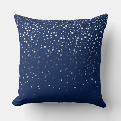 Indoor Petite Silver Stars Square Pillow_Dark Blue Throw Pillow