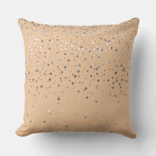 Indoor Petite Silver Stars Square Pillow-Peach Throw Pillow