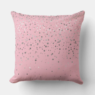Indoor Petite Silver Stars Square Pillow-Pink Throw Pillow