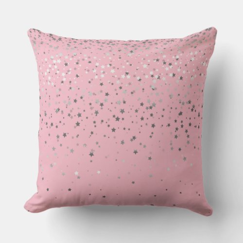 Indoor Petite Silver Stars Square Pillow_Pink Throw Pillow