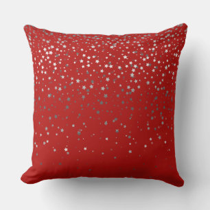 Indoor Petite Silver Stars Square Pillow-Red Throw Pillow