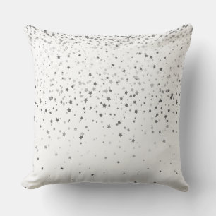 Indoor Petite Silver Stars Square Pillow-White Throw Pillow