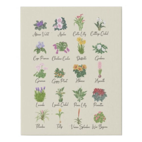 Indoor Plants and their Names _ Plant Lovers Gift Faux Canvas Print