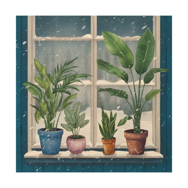 Indoor Plants in Winter Wood Wall Art (Front)