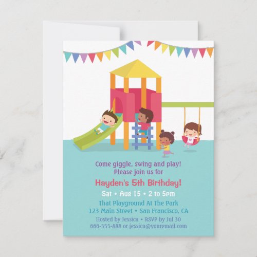Indoor Playground Multi Ethnic Kids Birthday Party Invitation