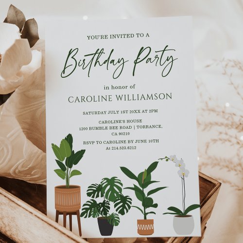  Indoor Potted Plants Birthday Party Invitation  