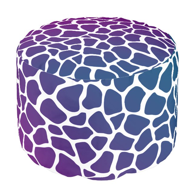 Indoor Pouf - Giraffe Animal Print Blue/Purple (Angled Front)