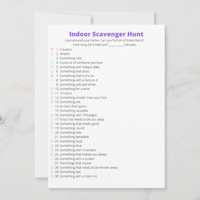Indoor Scavenger Hunt Card (Front)