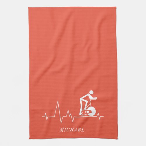 Indoor Spinning Cycle Heartbeat Personalize Orange Kitchen Towel