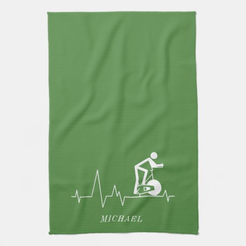 Indoor Spinning Cycle Heartbeat Personalized Green Kitchen Towel