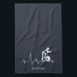 Indoor Spinning Cycle Heartbeat Personalized Navy Kitchen Towel<br><div class="desc">You already have the personality so add this Indoor Spinning Cycle Heartbeat style and you make a perfect match. It features a playful message, and an artistic design, and if you enjoy meeting new people or someone who put themselves in situations where they can make new friends, even better. Makes...</div>