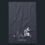 Indoor Spinning Cycle Heartbeat Personalized Navy Kitchen Towel<br><div class="desc">You already have the personality so add this Indoor Spinning Cycle Heartbeat style and you make a perfect match. It features a playful message, and an artistic design, and if you enjoy meeting new people or someone who put themselves in situations where they can make new friends, even better. Makes...</div>