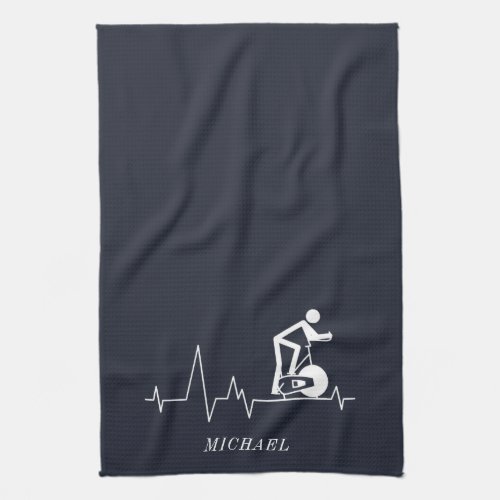 Indoor Spinning Cycle Heartbeat Personalized Navy Kitchen Towel
