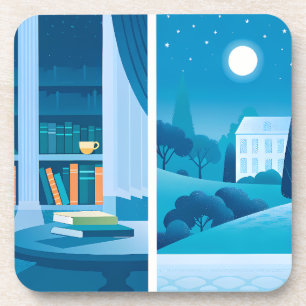Indoor Stillness and Outdoor Night Scene Contrast Beverage Coaster