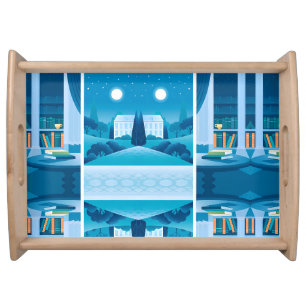 Indoor Stillness and Outdoor Night Scene Contrast Serving Tray