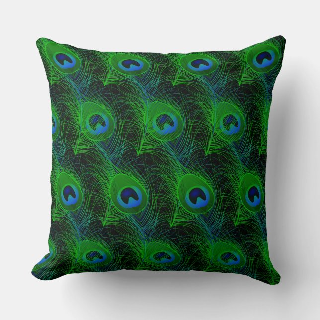 Indoor Throw Pillow-Peacock Feathers Pillow (Front)