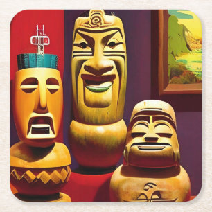 Indoor Tiki Life Ken Gage Art Square Paper Coaster