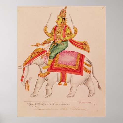 Indra God of Storms riding on an elephant Poster