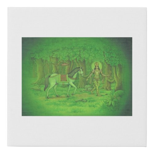 Indra the King of Devas stealing the horse Faux Canvas Print