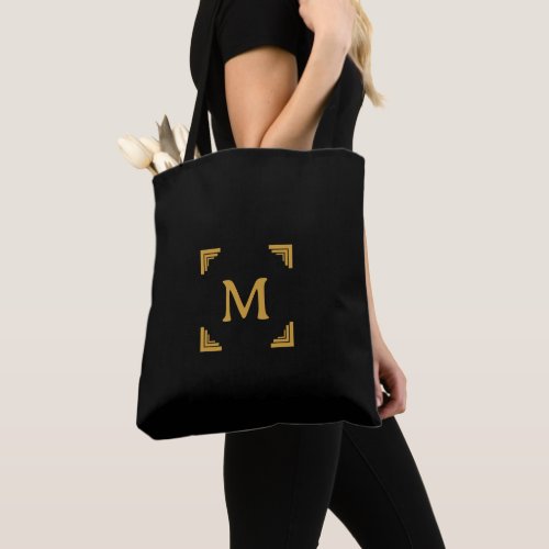 Indulge in Luxurious Black Gold Initial Monograms Tote Bag