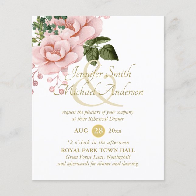 Indulgent Blush Pink Gold Roses Bouquet Rehearsal (Front)