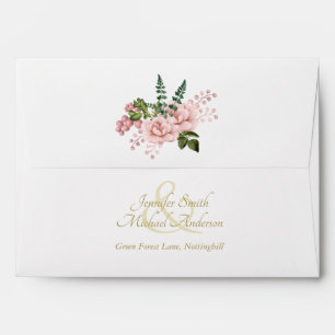 Indulgent Blush Pink Gold Roses Bouquet  Wedding Envelope