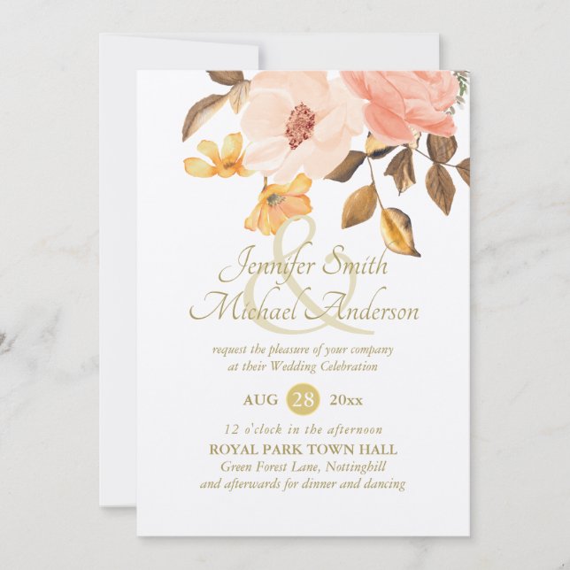 Indulgent Coral Gold Floral Bouquet Wedding Flower (Front)