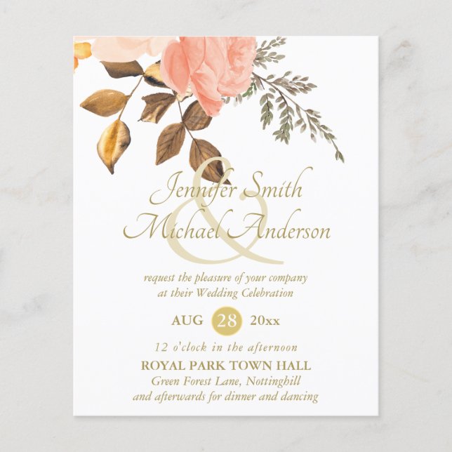 Indulgent Coral Gold Floral Bouquet Wedding Flower (Front)