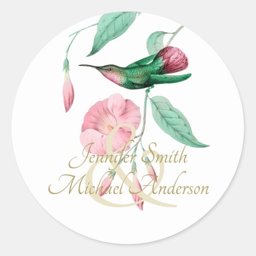 Indulgent Mint Pink Hummingbird Floral Vine Flower Classic Round Sticker