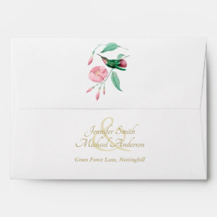 Indulgent Mint Pink Hummingbird Floral Vine Flower Envelope