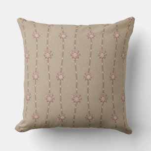 Indulgent Ophelia Floral Bead Chain Stripes Beige Throw Pillow