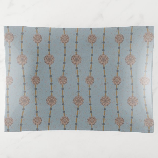 Indulgent Ophelia Floral Beads Chain Stripes Blue Trinket Tray (Front)