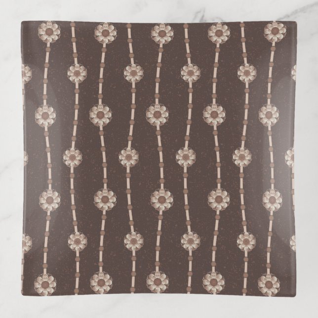 Indulgent Ophelia Floral Beads Chain Stripes Brown Trinket Tray (Front)