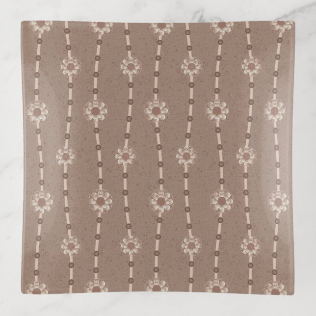 Indulgent Ophelia Floral Beads Chain Stripes Brown Trinket Tray (Front)