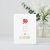 Indulgent Red Rose Watercolor Gold Bridal Shower Postcard (Standing Front)