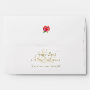 Indulgent Red Rose Watercolor Gold Wedding Envelope