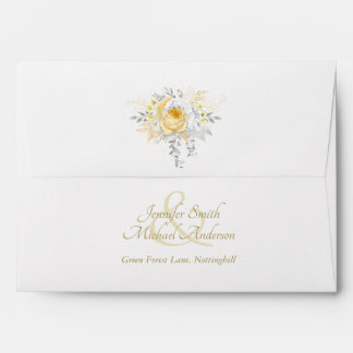 Indulgent White Gold Silver ROSES WEDDING Invite Envelope