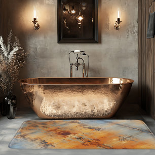 Industrial Abstract Terra Cotta Blue Grey Bath Mat