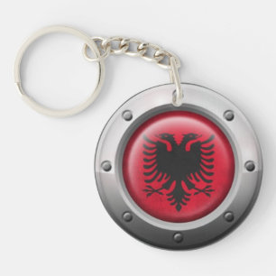Industrial Albanian Flag with Steel Graphic Keychain