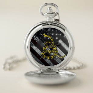Industrial American Flag and Snake Clock Pocket Watch