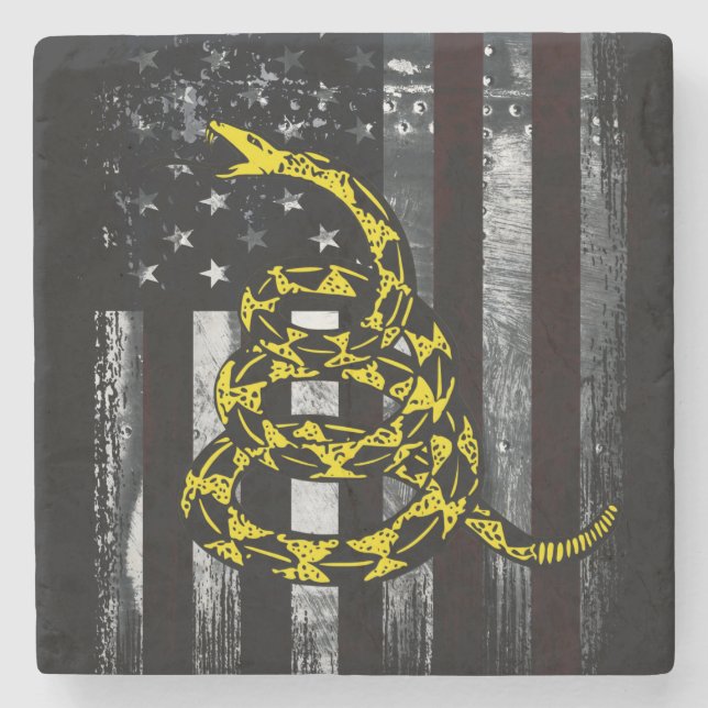 Industrial American Flag and Snake Clock Stone Coaster (Front)