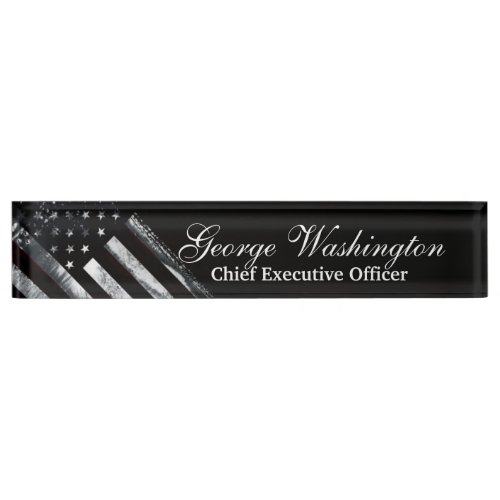 Industrial American Flag  Desk Name Plate