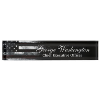 Industrial American Flag Desk Name Plate