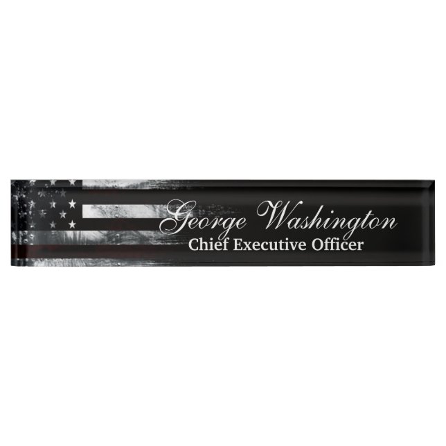 Industrial American Flag  Desk Name Plate (Front)